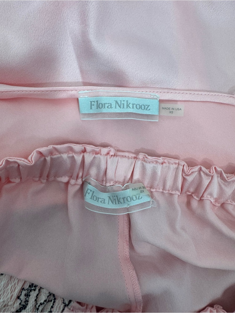 Flora Nikrooz Pink Satin Pajama Set Black Lace Appliqué Cami & Lounge Shorts XS - Picture 4 of 13